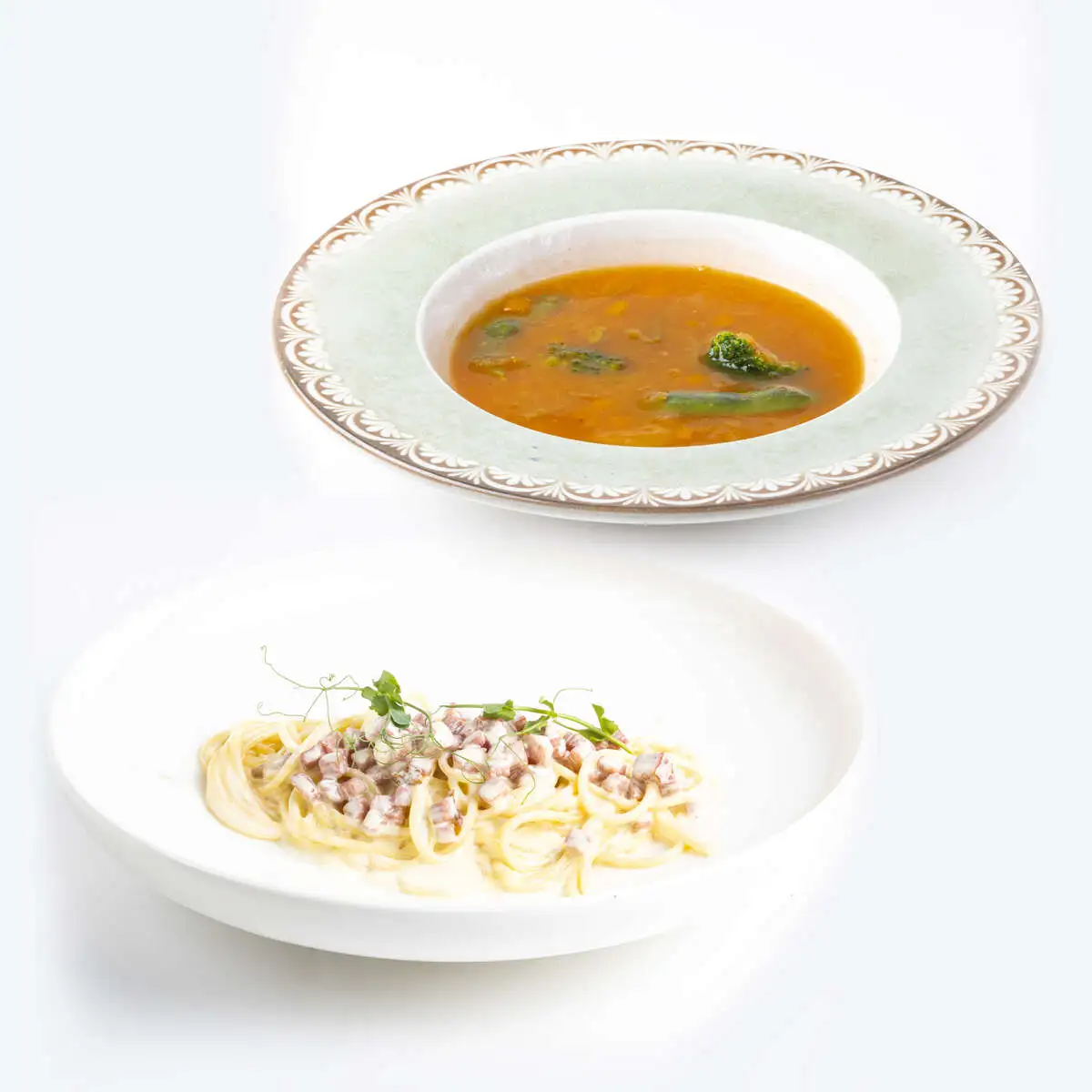 Фасолевый суп + Карбонара с говядиной