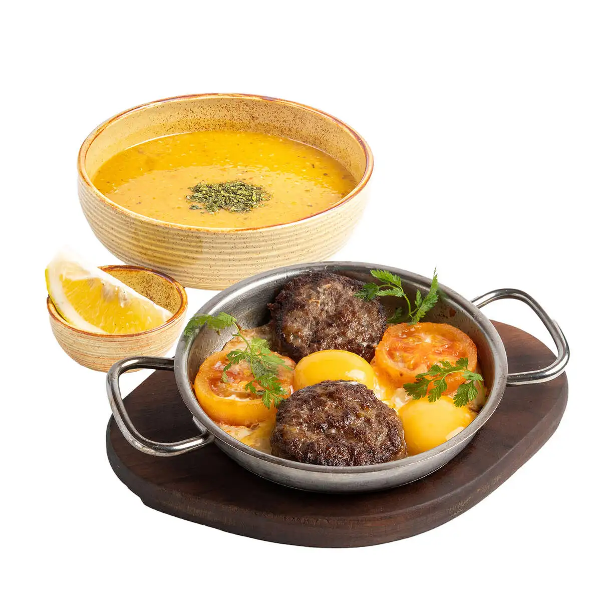 Чечевичный суп + Тава кебаб из телятины