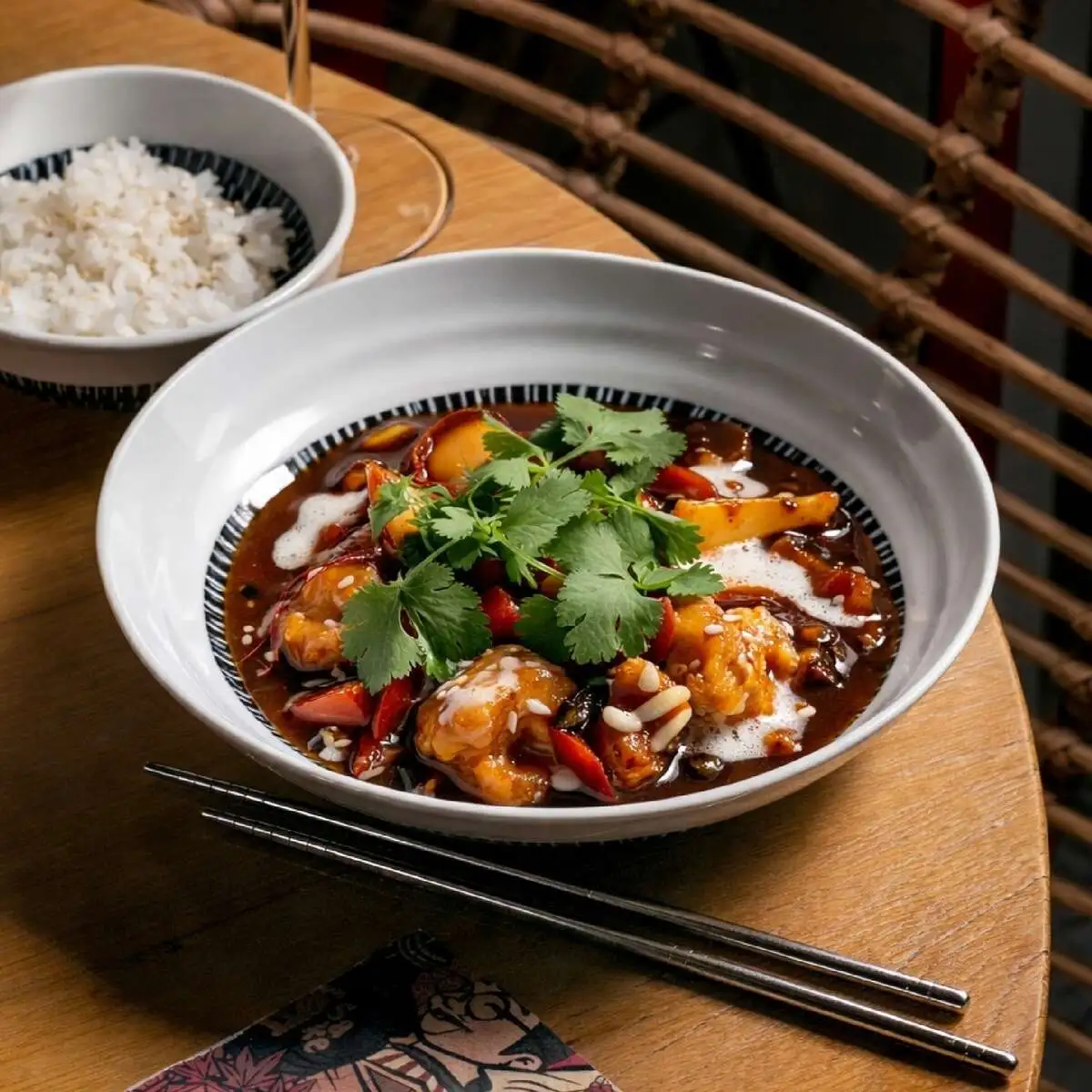 Креветки и кальмар в чили-гарлик