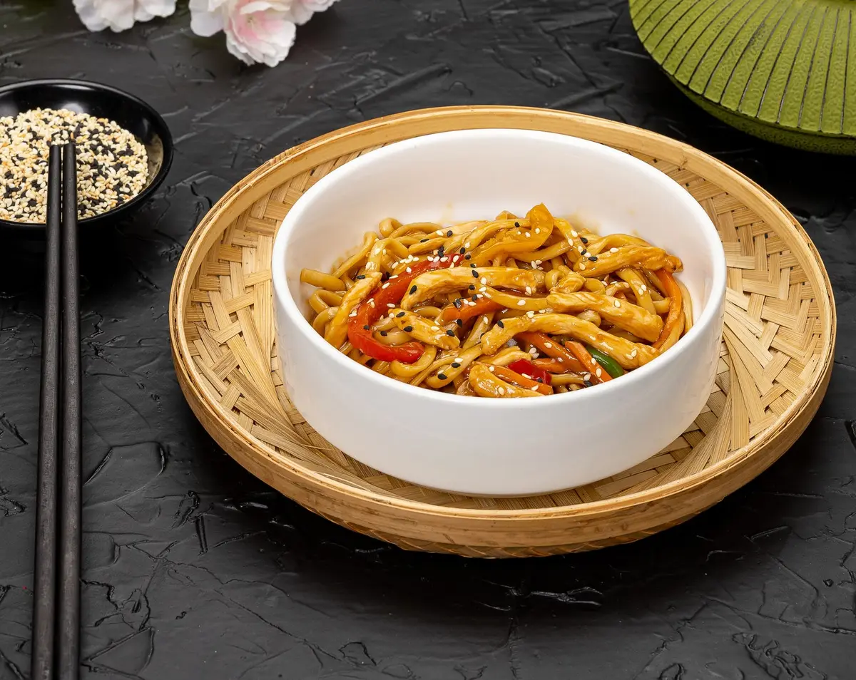 Лапша с курицей в соусе терияки