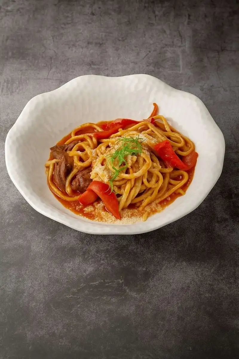 Паста пичи с говяжьей вырезкой