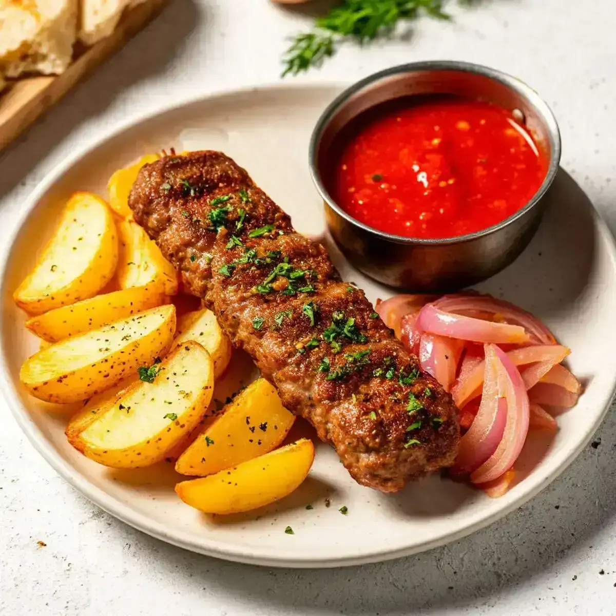 Люля- кебаб из курицы с  картофельными дольками