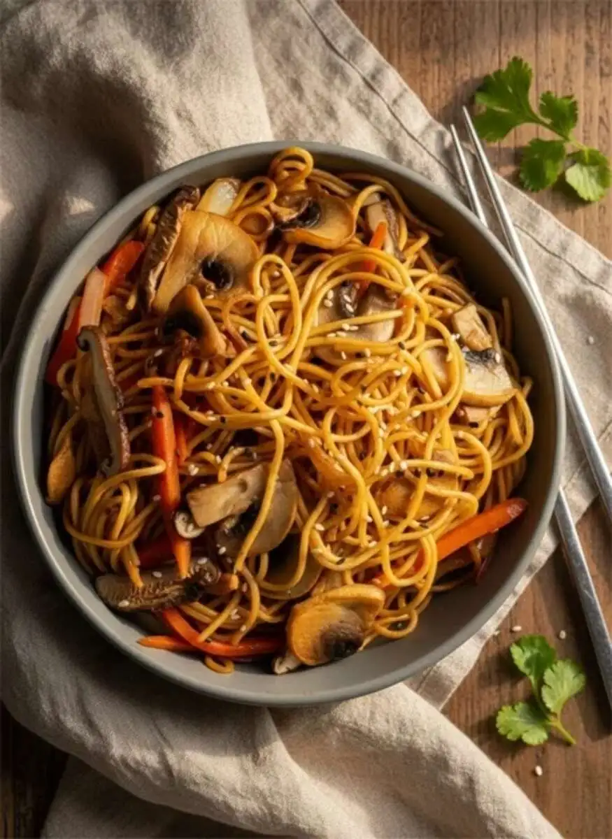 Яичная лапша с овощами в соусе чимичурри