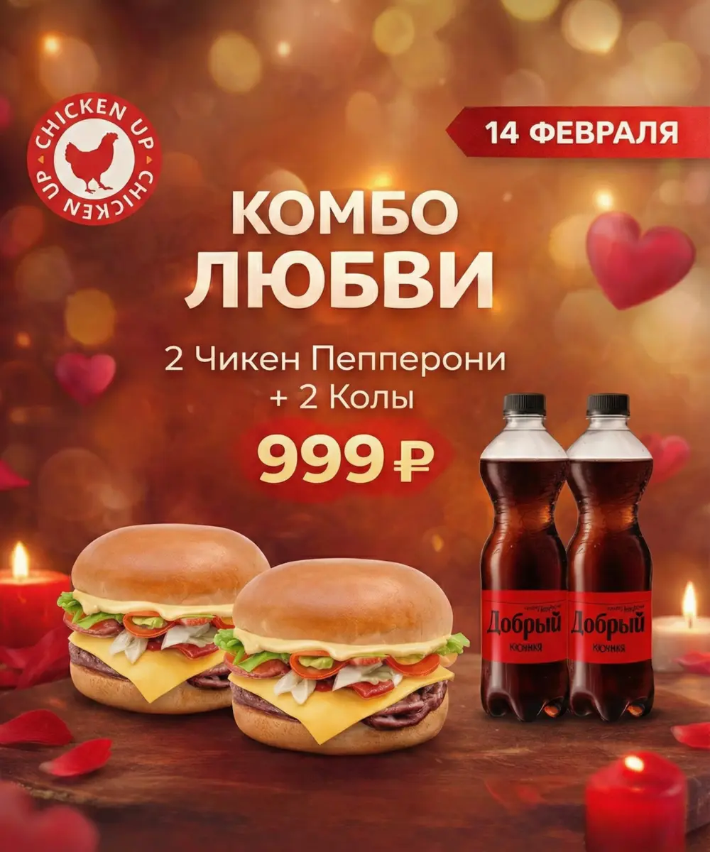 2 Чикен Пепперони+ 2 Колы для тебя и 2 половинки