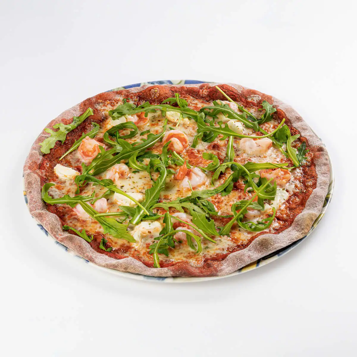 Пицца с креветками и руколой  ржаная