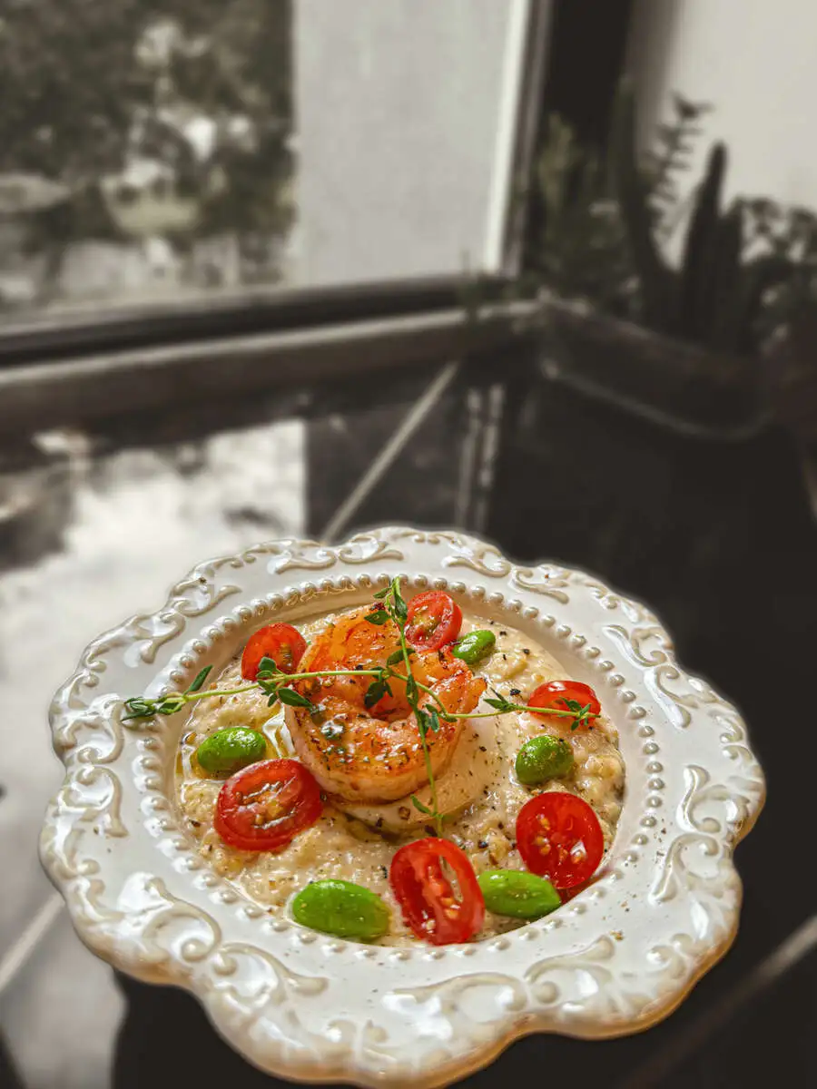 Пшеничная каша с тигровой креветкой