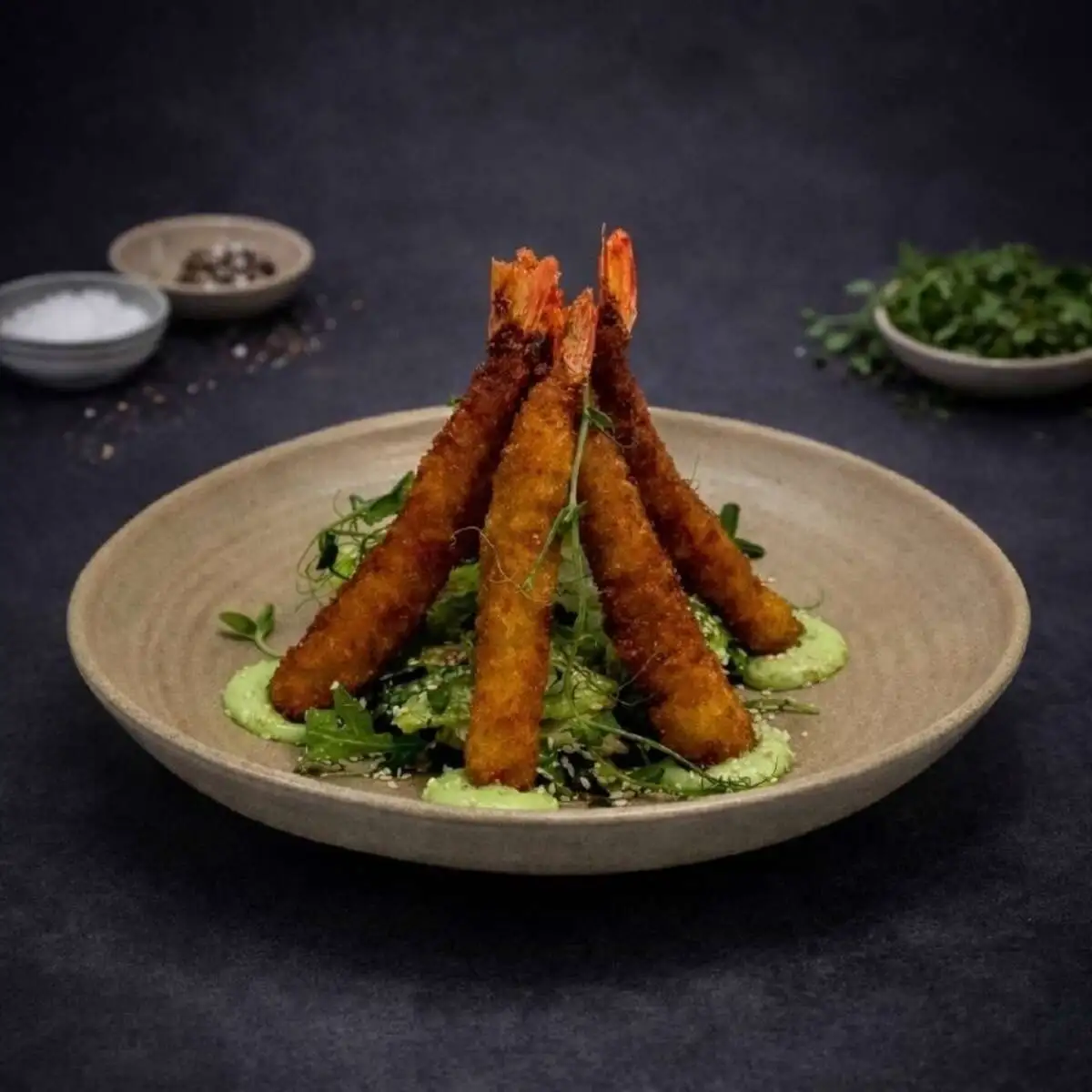 Креветки в панировке с соусом васаби