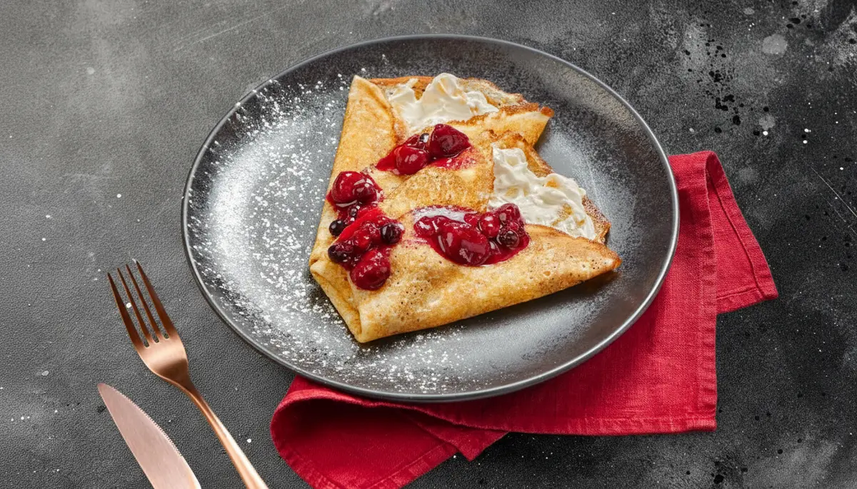 Блины с творожным кремом и персиком