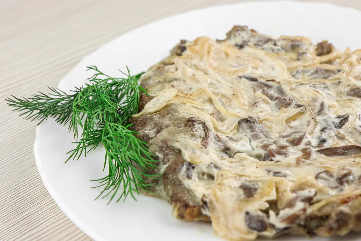 Печень с грибами 2 порции