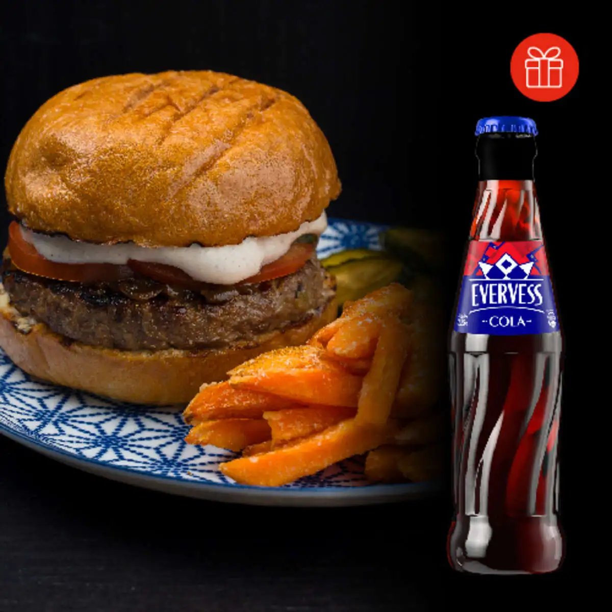 Бургер с бататом + Evervess Cola в подарок