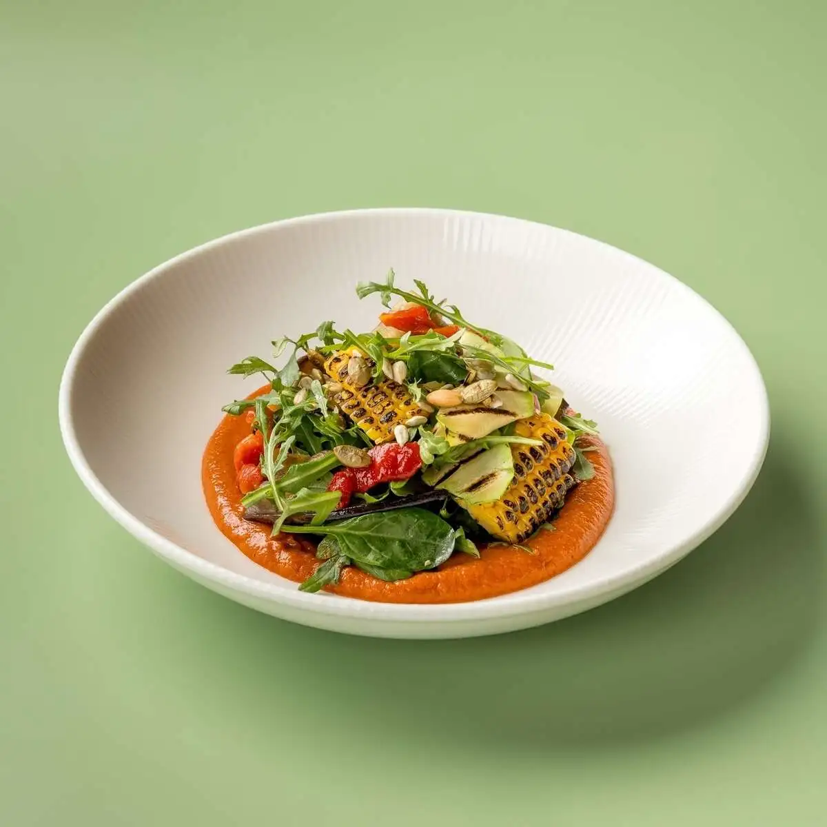 Гриль салат из овощей с соусом ромеско