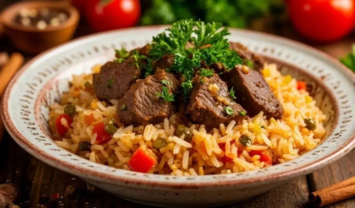 Плов с бараниной и салатом ачичук