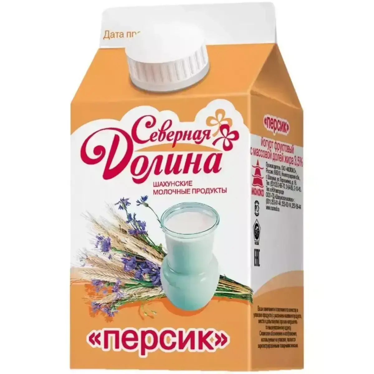 Йогурт Северная Долина Персик 3,5% 450мл