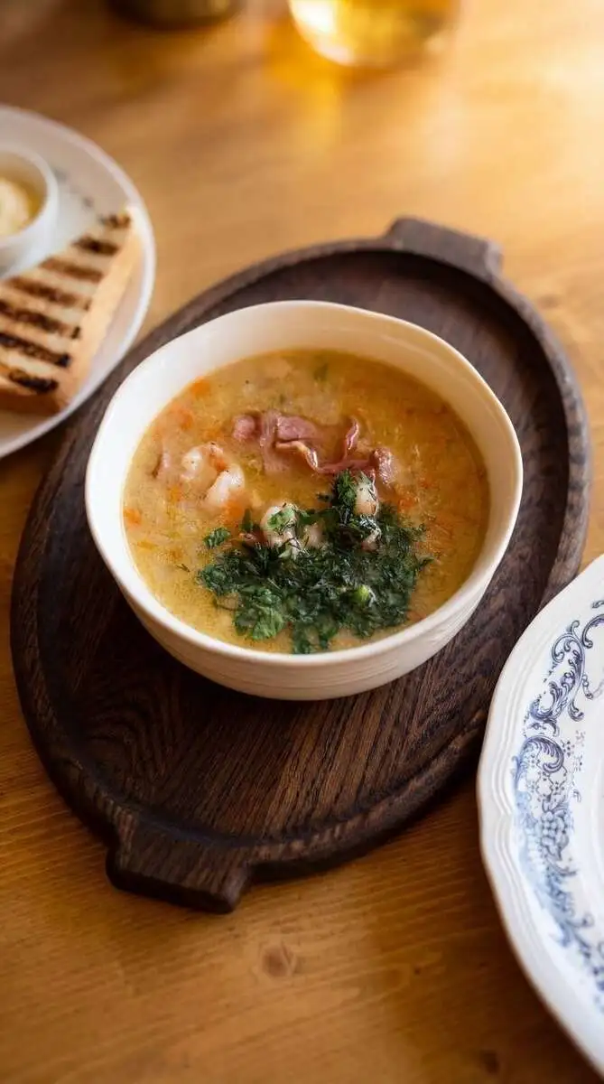 Похлебка с беконом и креветками