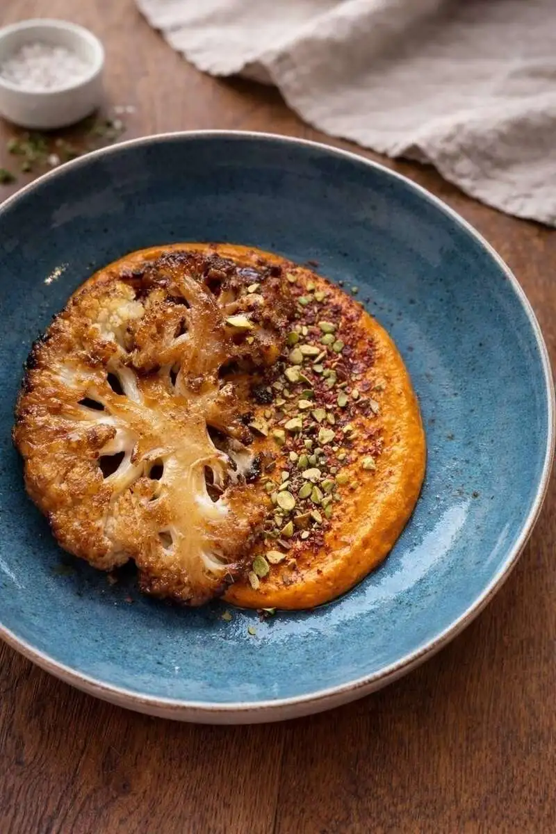 Стейк из цветной капусты с соусом Ромеско