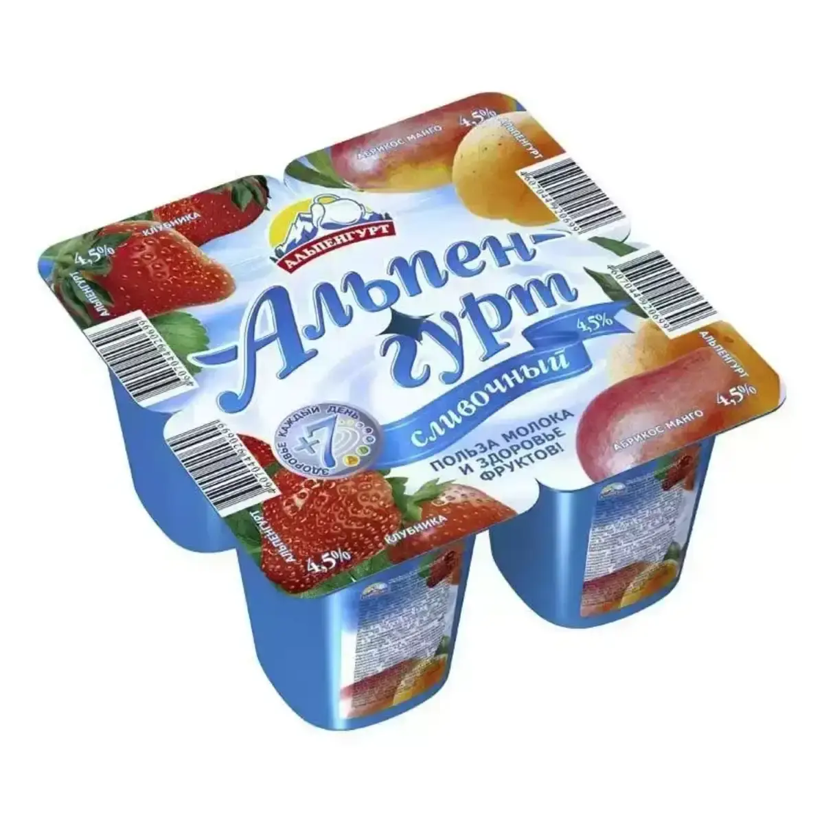 Йогурт Альпенгурт Клубника/Абрикос/Манго 4,5% 100Г