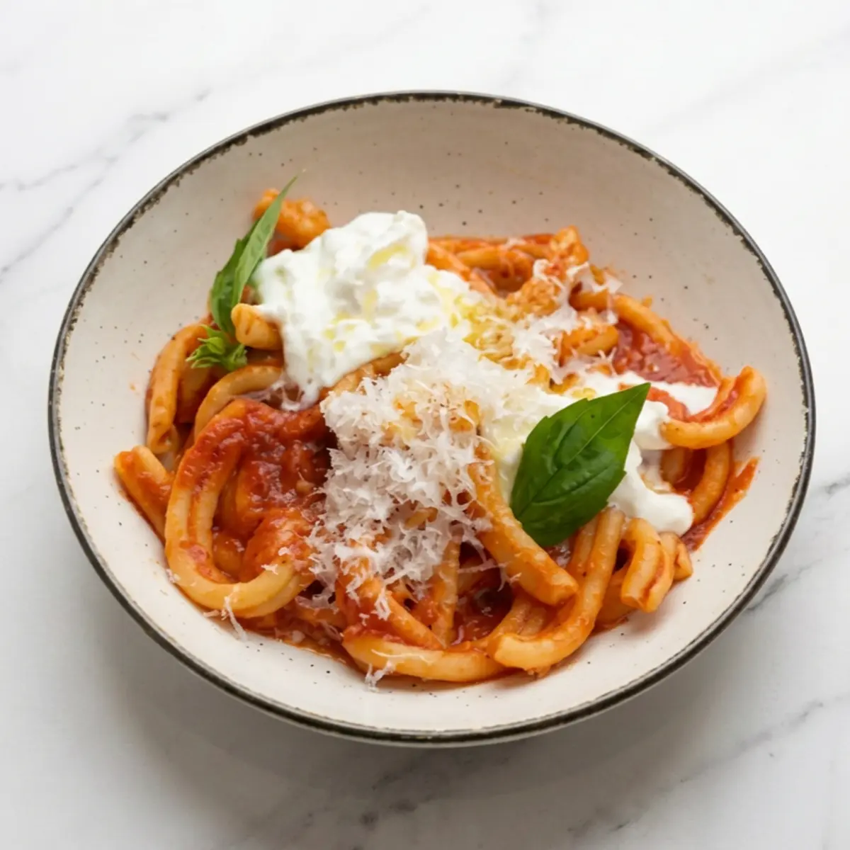 Казаречче с соусом аррабиата и страчателлой