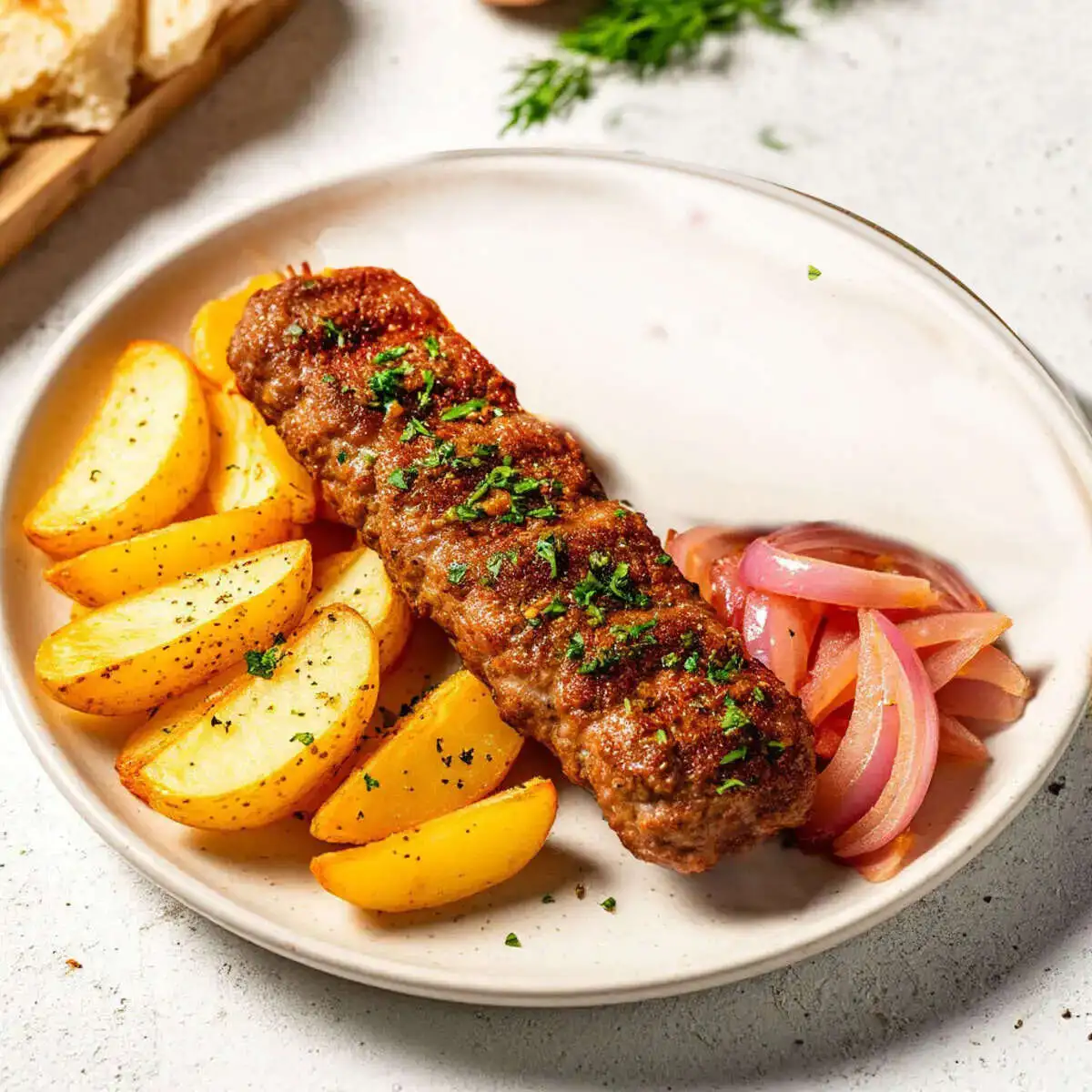 Люля- кебаб из курицы с картофельными дольками