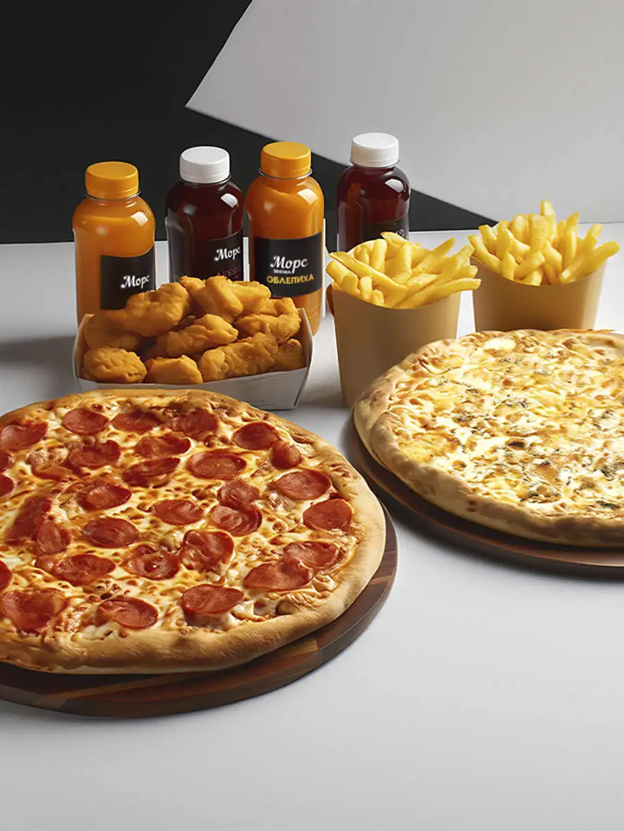 Сет для компании(пепперони+4сыра+фри макс2шт+наггетсы24шт+морс4шт0,33)