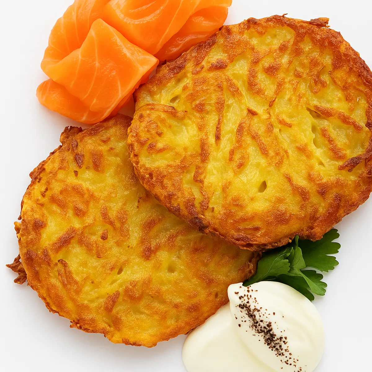 Драники с лососем и яйцом пашот