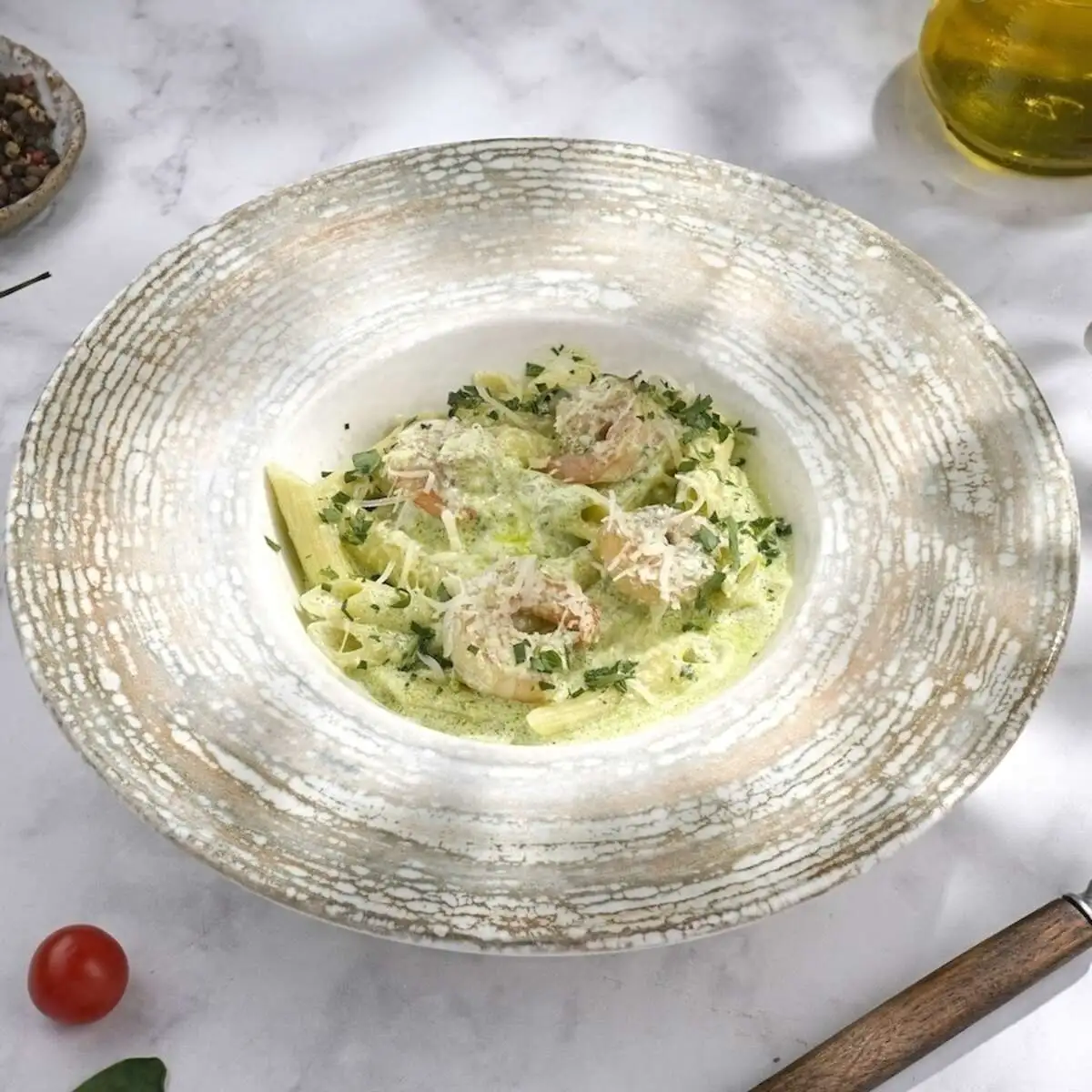 Пенне с тигровыми креветками