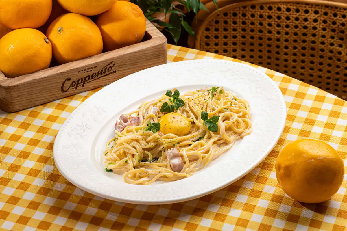 Спагетти карбонара с беконом классическая 