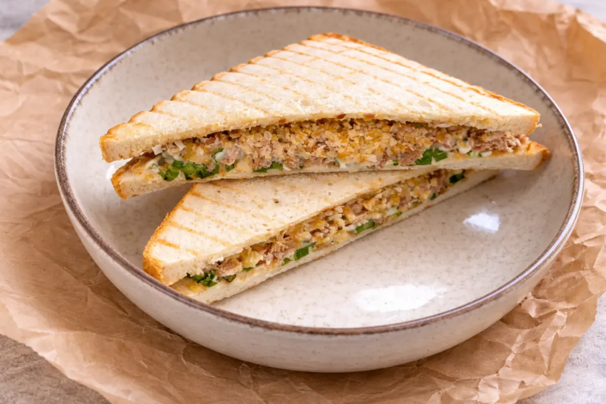 Сэндвич с тунцом яичным салатом и хрустящим луком