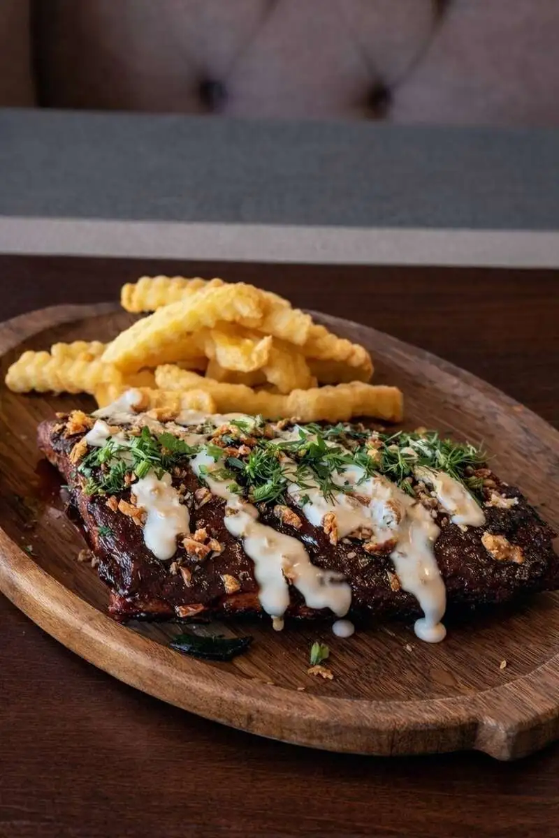 Ребра в пивной глазури с картофелем фри