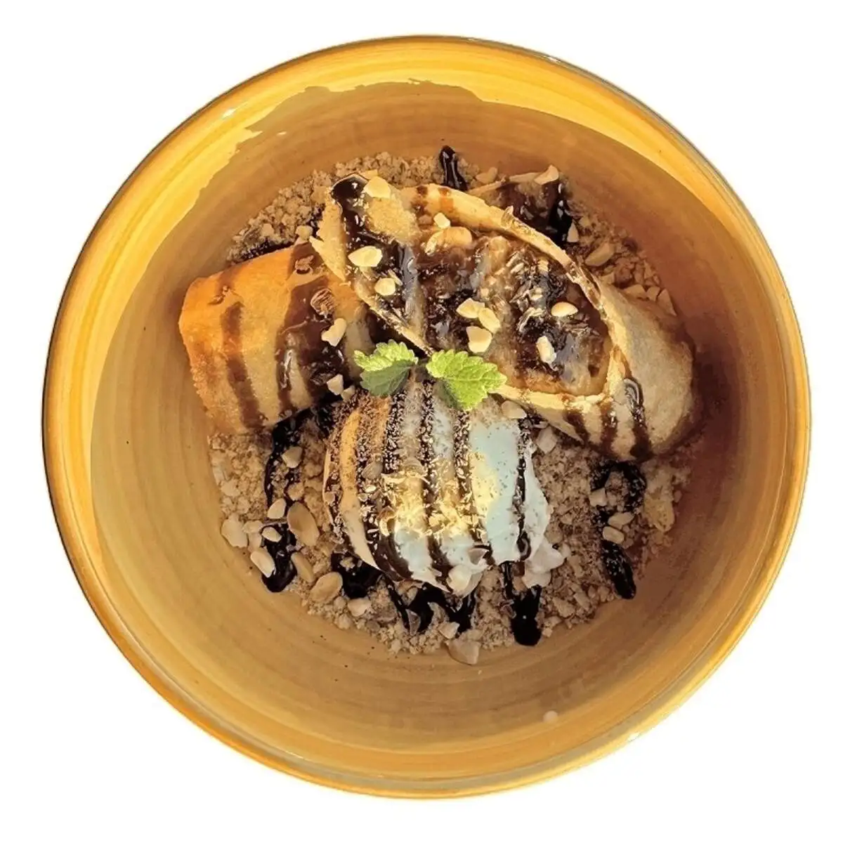 Блинчик по- тайски с бананом, мороженным и шоколадом