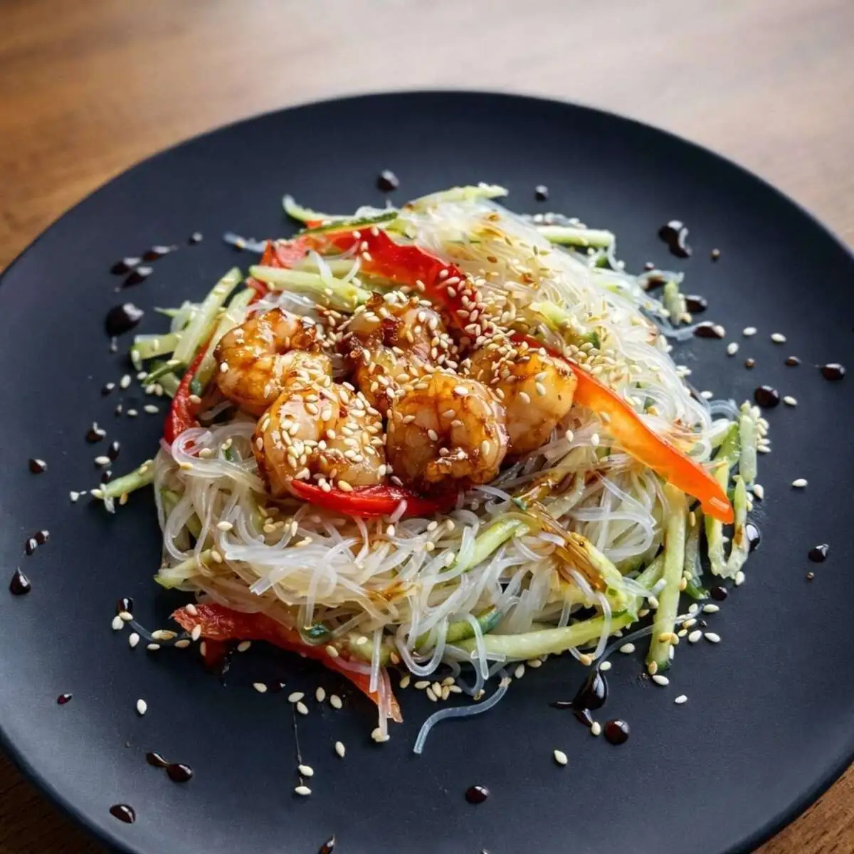 Карамелизированые креветки с фунчезой