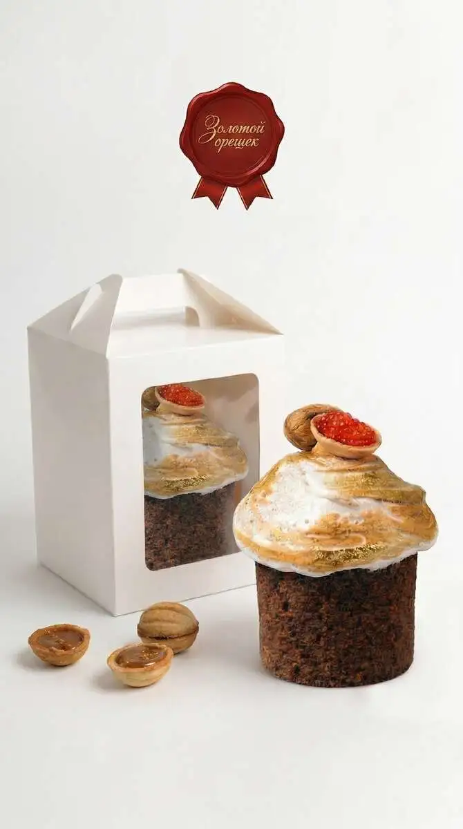 Творожный кулич ЗОЛОТОЙ ОРЕШЕК с цукатами и воздушной глазурью(Д)