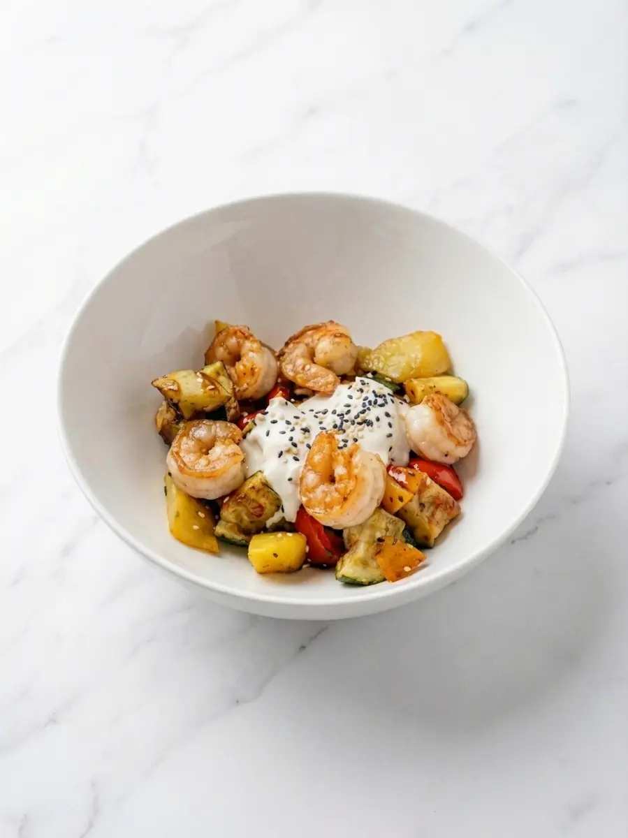 Салат с креветками и баклажаном