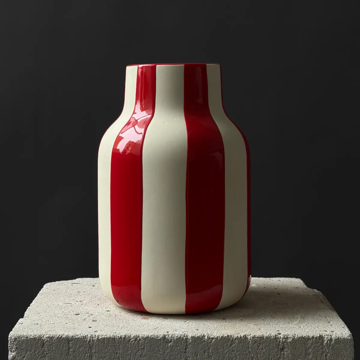 Ваза красная  полосатая пузатая