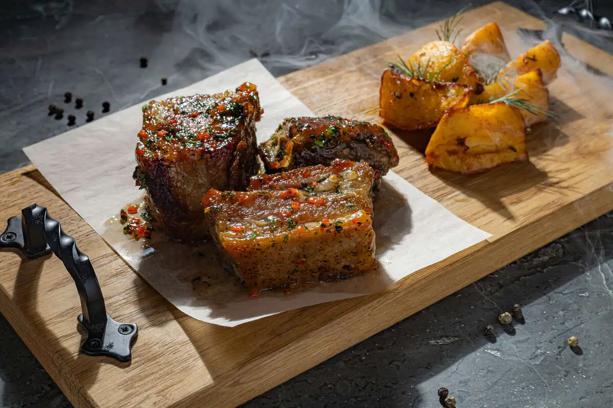 Запечённая мраморная свиная грудинка на кости