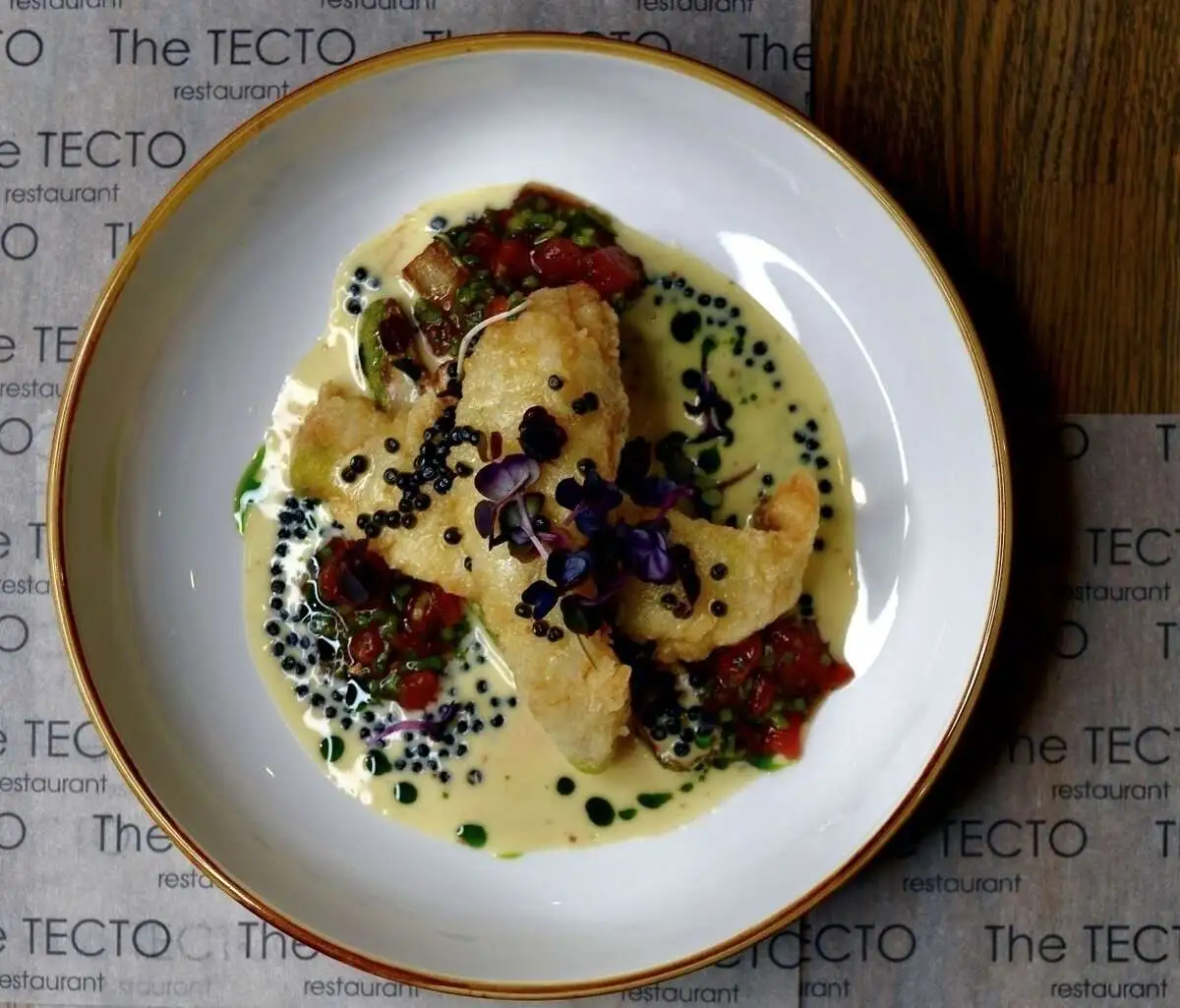 Жареный окунь с цукини и юзу