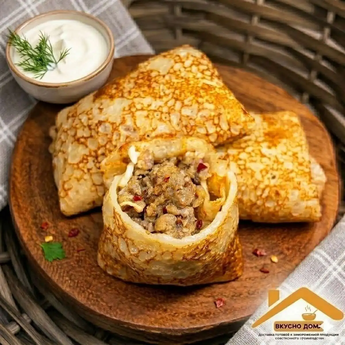 Блинчики мясной фарш/яйцо (10 шт)