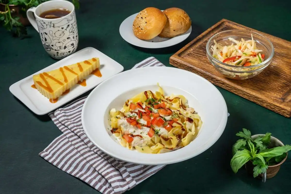 УЖИН "Гнездо" из фетуччини