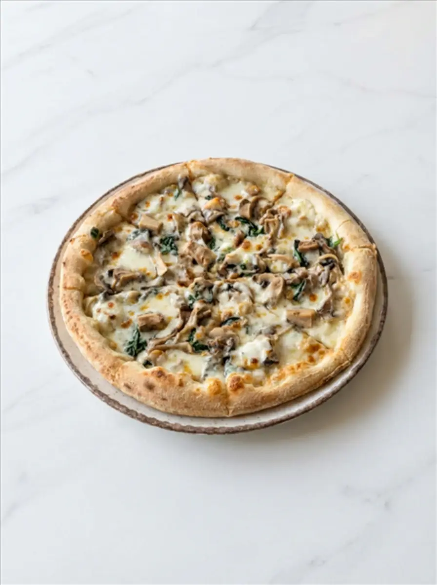 Пицца с белыми грибами и вешенками