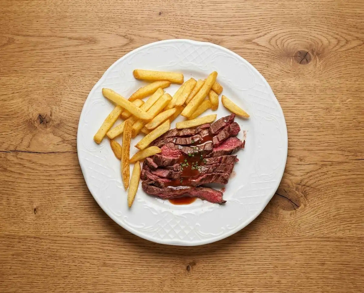 Стейк с картофелем фри 