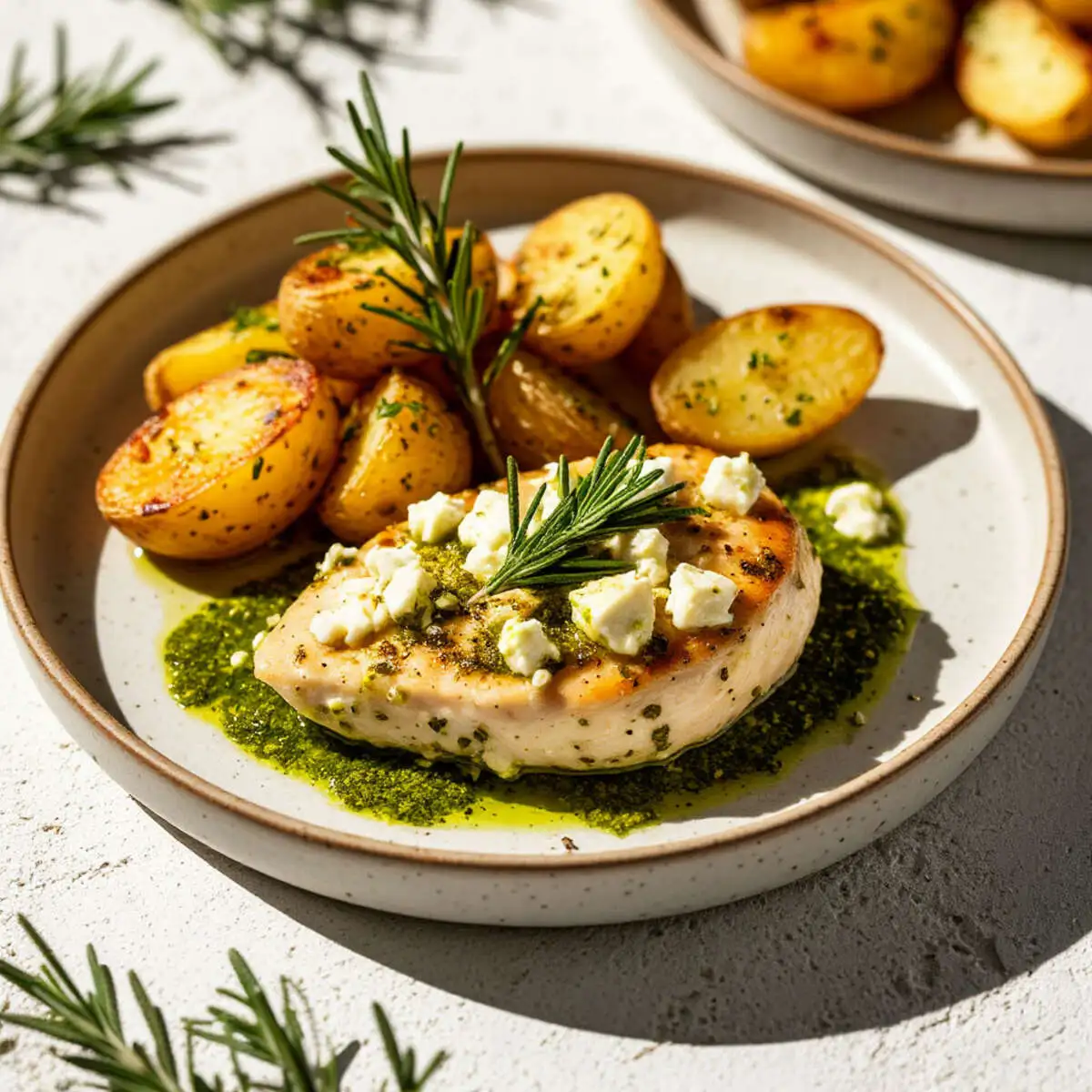 Филе куриной грудки с сыром "Фета и картофелем по-деревенски