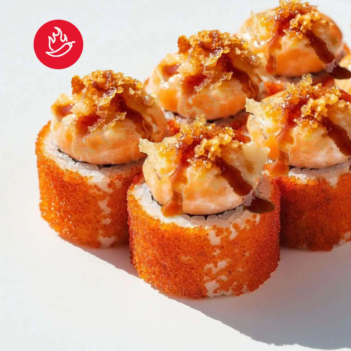 Роллы "Лосось Икра Спайси" запеченные