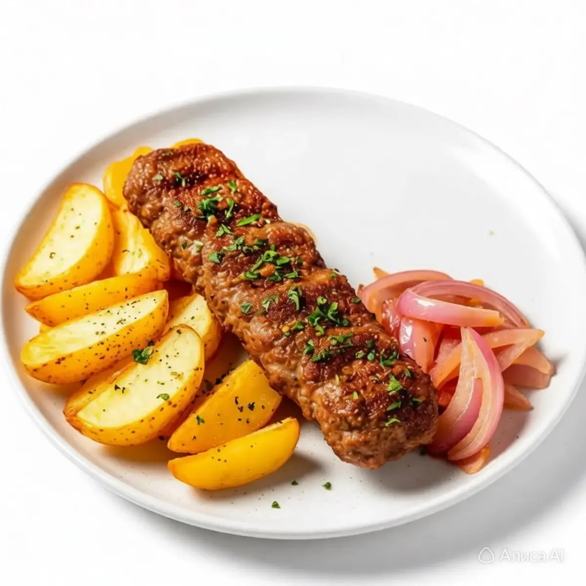 Люля- кебаб из свинины с картофельными дольками