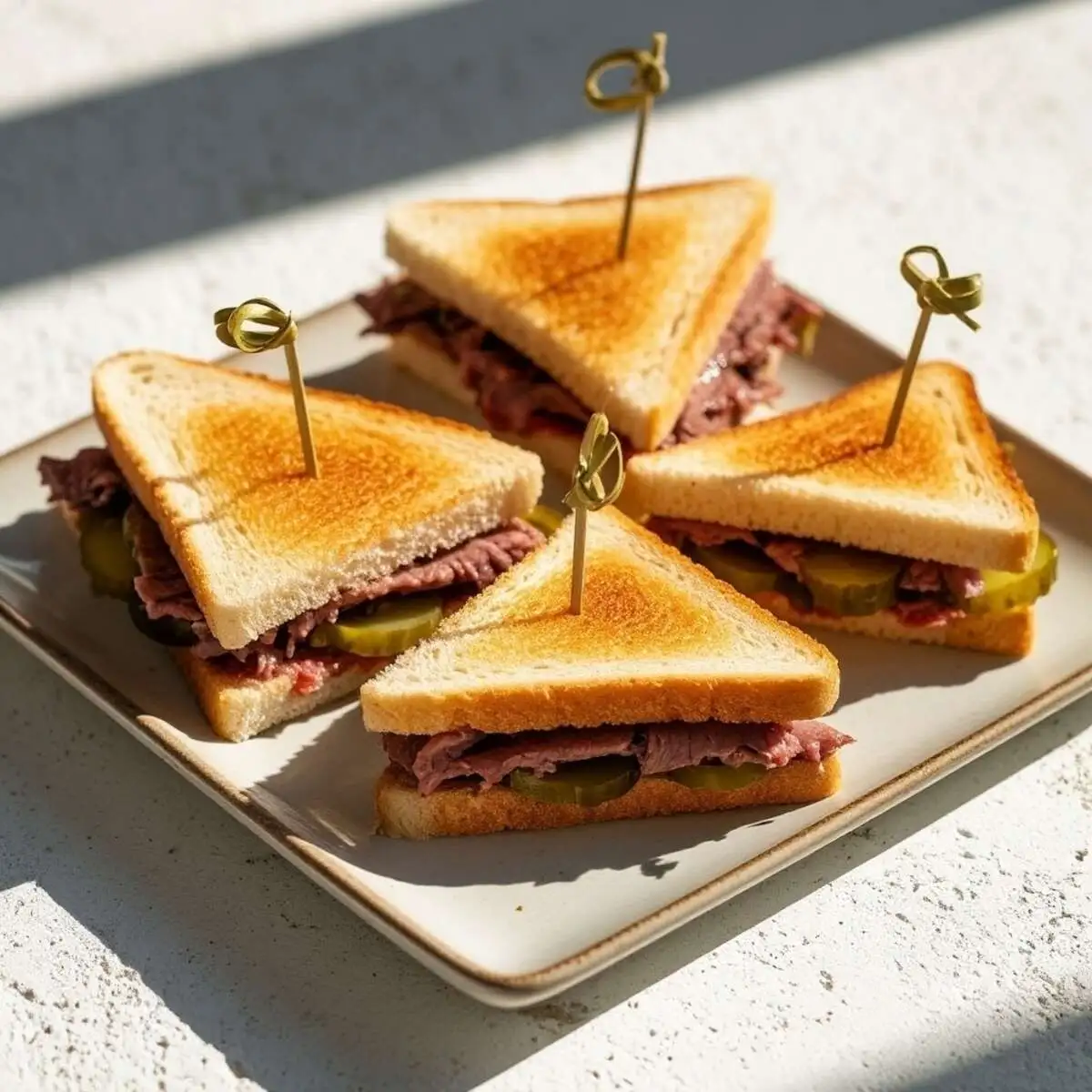 Мини-сэндвичи с говяжьим ростбифом, бочковыми огурчиками и соусом 4 шт.