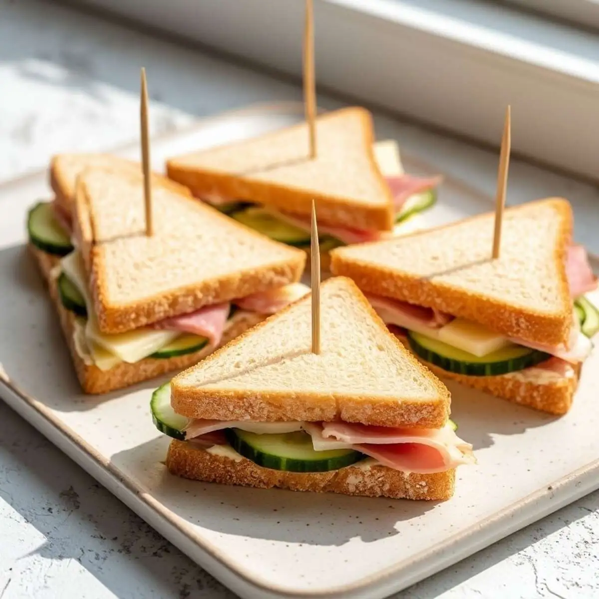 Мини-сэндвичи с куриной ветчиной, сыром и свежими огурчиками 4 шт.
