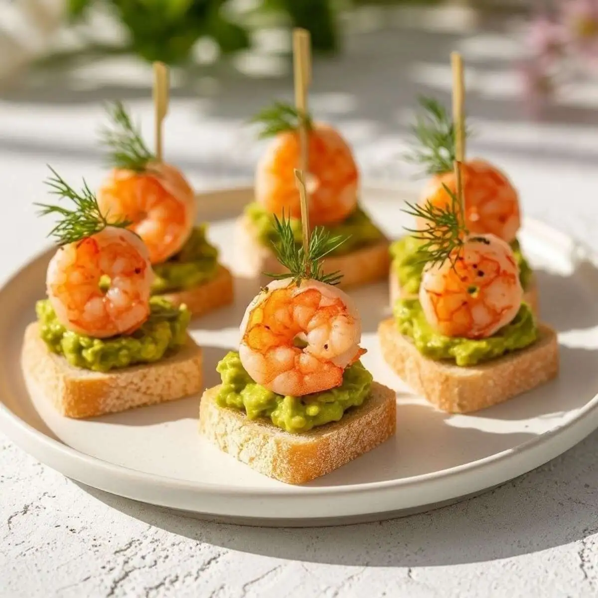 Канапе с тигровой креветкой и гуакамоле на пшеничном хлебе 8шт.