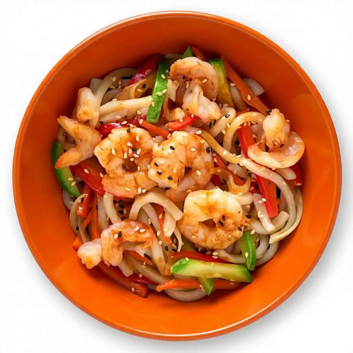 Удон с тигровой креветкой и овощами