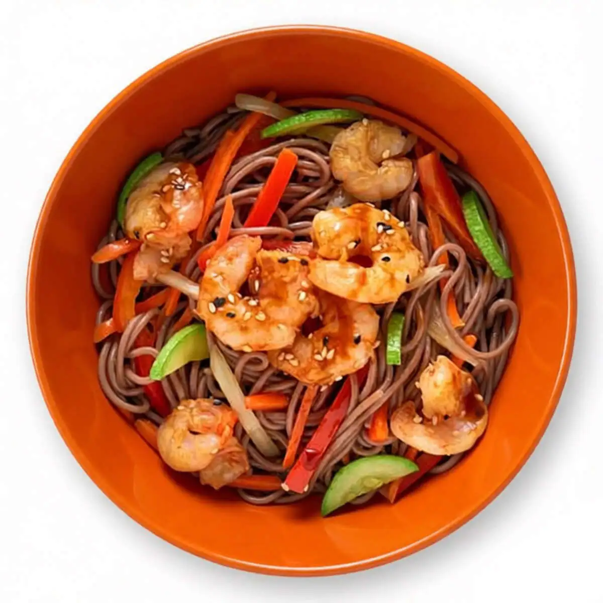 Соба с тигровой креветкой и овощами