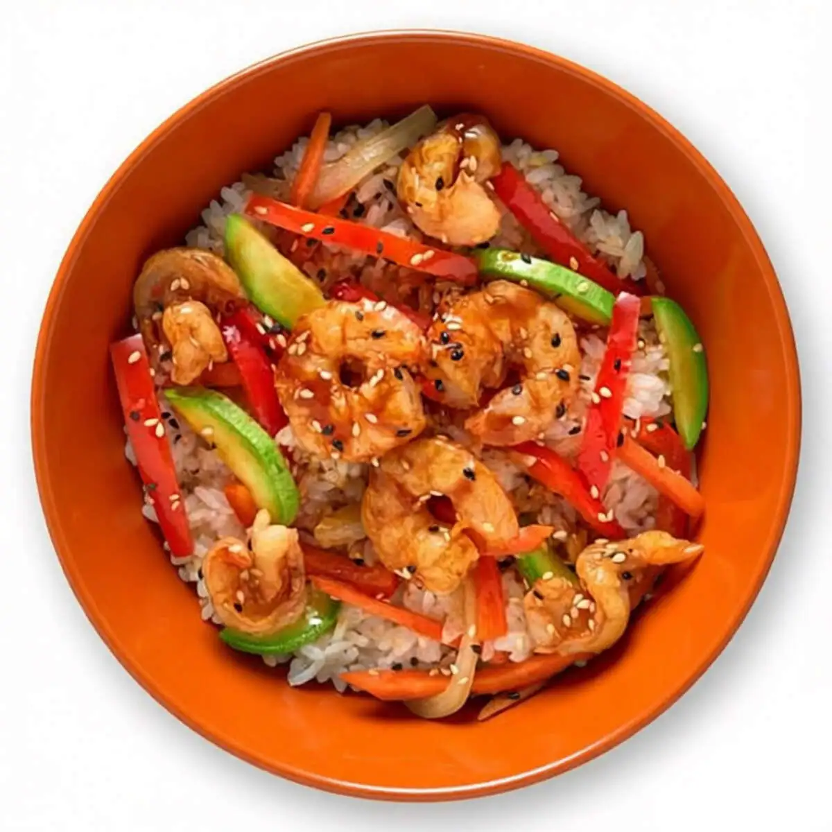 Тяхан с тигровой креветкой и овощами