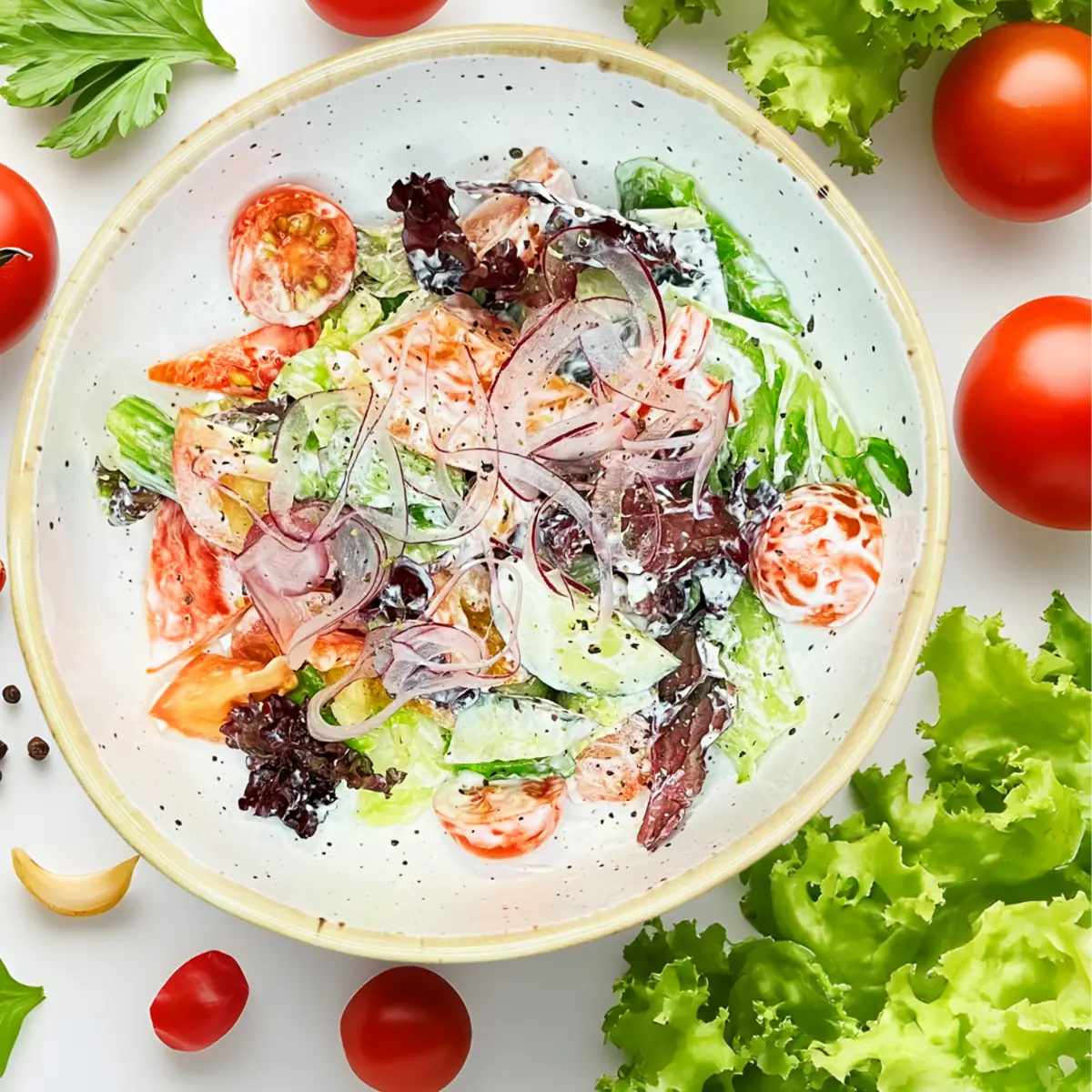 Салат овощной с фермерской сметаной