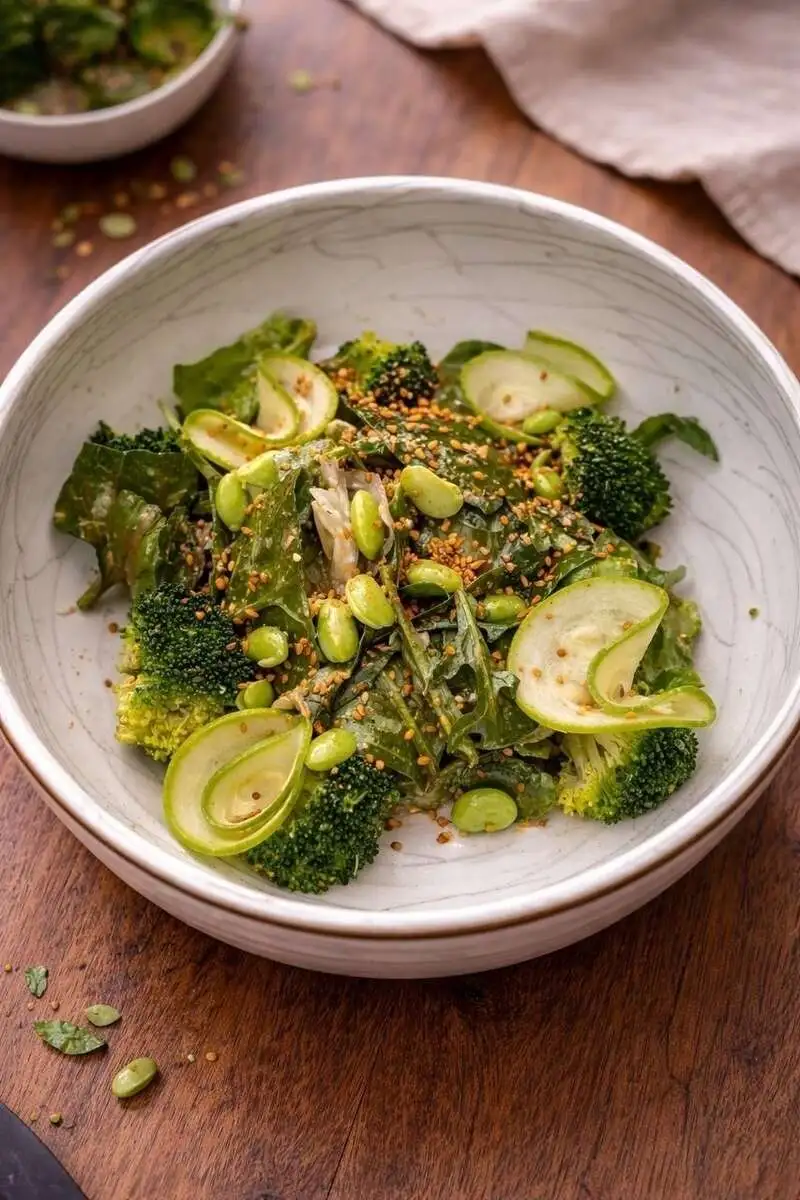 Зеленый салат под соево-кунжутным соусом